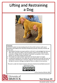 Clinical skills instruction booklet cover page, Lifting Restraining Dog